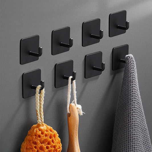 Adhesive Hooks for Hanging, Self-Adhesive Wall Hook for Key Hat Coat, No Drill Stick on Bathroom Towel Hooks, Shower Kitchen Door Home Outdoor 8 Pack, Black