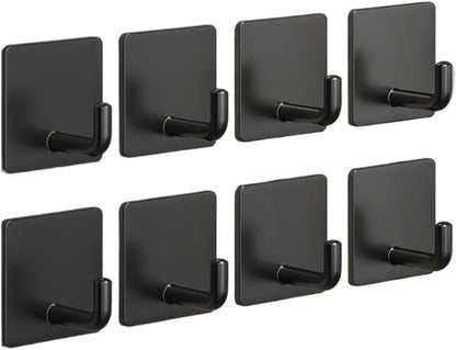 Adhesive Hooks for Hanging, Self-Adhesive Wall Hook for Key Hat Coat, No Drill Stick on Bathroom Towel Hooks, Shower Kitchen Door Home Outdoor 8 Pack, Black