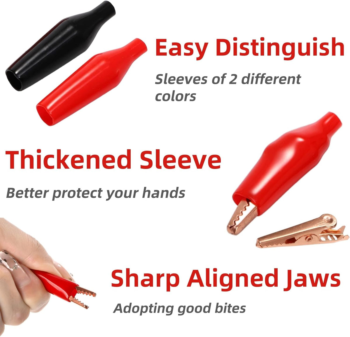 30 Packs Copper Alligator Electric Clips, Electrical Test Gator Jumper with Protective Insulation Cover, Crocodile Clamps Aligned Jaws for Solder Circuit Link, Black and Red
