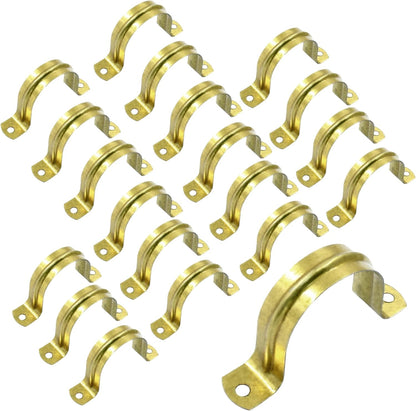 Biaungdo 20 Pcs M40 Rigid Pipe Strap, 1-1/2 Inch Stainless Steel Two Hole Strap U Bracket Pipe Clamps Heavy Duty Conduit Clamps Tension Tube Clip Cable Clamp Hanger with 2 Holes for Pipe Cable(Gold)