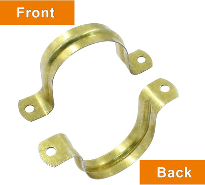 Biaungdo 20 Pcs M40 Rigid Pipe Strap, 1-1/2 Inch Stainless Steel Two Hole Strap U Bracket Pipe Clamps Heavy Duty Conduit Clamps Tension Tube Clip Cable Clamp Hanger with 2 Holes for Pipe Cable(Gold)
