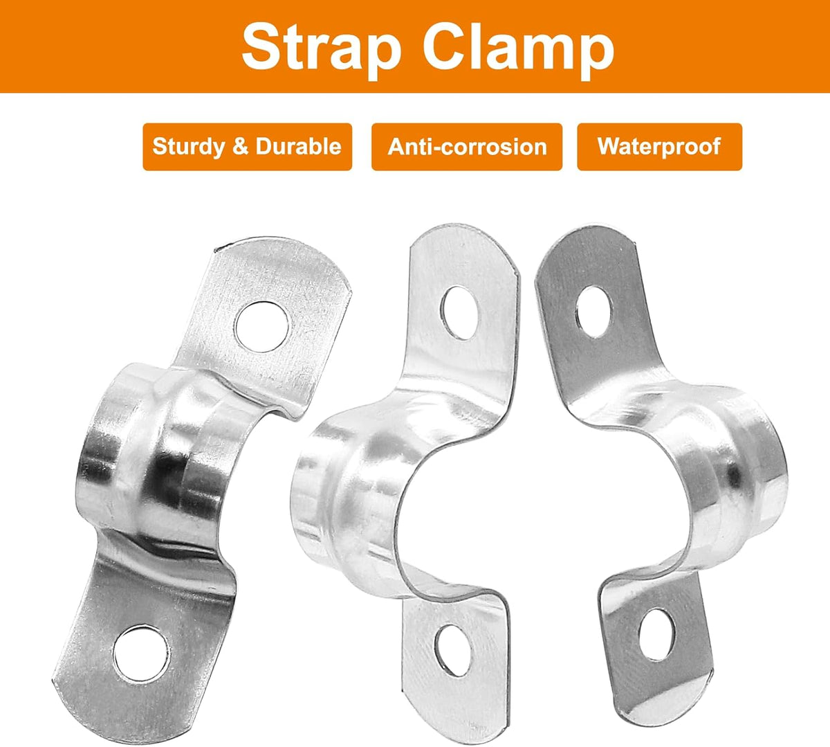 Biaungdo 30 Pcs M12 Rigid Pipe Strap, 1/2" Stainless Steel Two Hole Strap U Bracket Pipe Clamps Heavy Duty Conduit Clamps Tension Tube Clip Cable Clamp Hanger with 2 Holes for Pipe Cable(Silver)