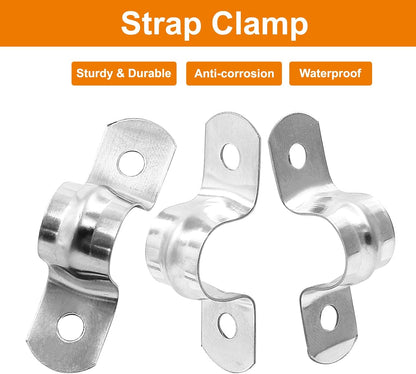 Biaungdo 30 Pcs M12 Rigid Pipe Strap, 1/2" Stainless Steel Two Hole Strap U Bracket Pipe Clamps Heavy Duty Conduit Clamps Tension Tube Clip Cable Clamp Hanger with 2 Holes for Pipe Cable(Silver)
