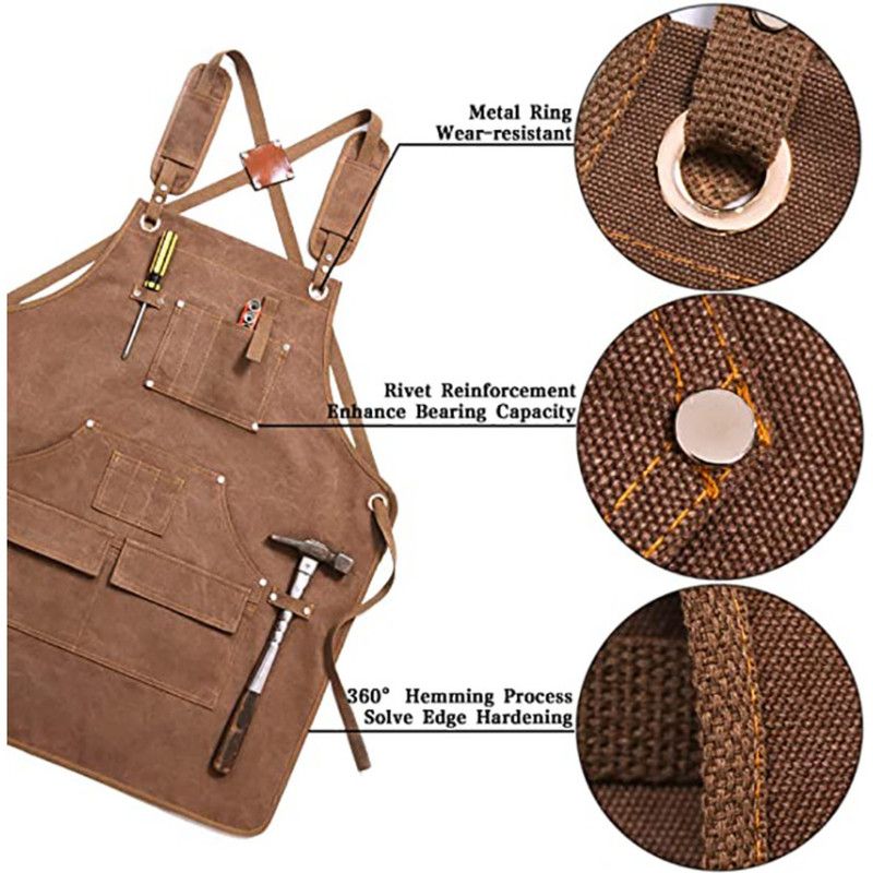 Thick Canvas Tool Apron With Multiple Pockets, Adjustable Work Apron for Woodworking, Gardening, and Auto Repair—Blue