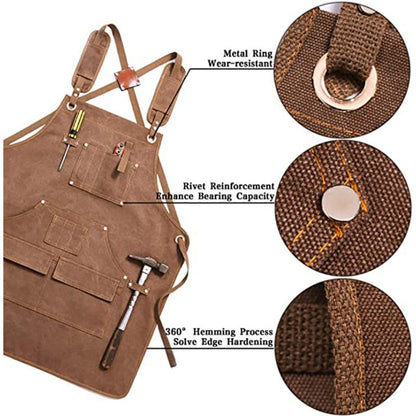 Thick Canvas Tool Apron With Multiple Pockets, Adjustable Work Apron for Woodworking, Gardening, and Auto Repair—Blue