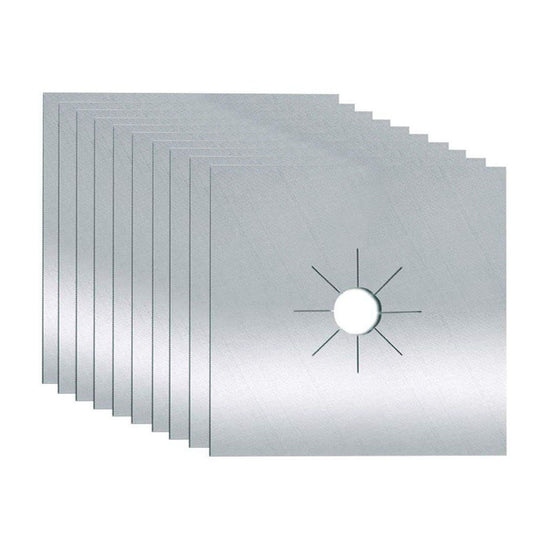 10pcs Gas Range Stove Cover Thickness 0.2mm Waterproof Reusable Heat Resistant Fiberglass Gas Stove Protector Pad Silver