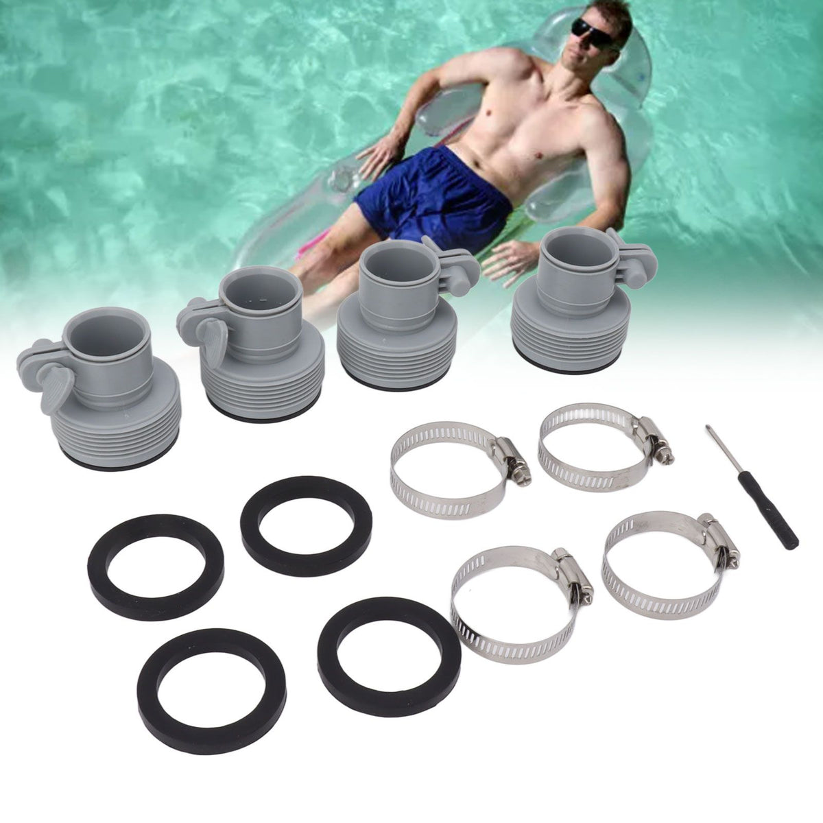 Type B Hose Adapter with Collar Replacement for Intex FIT ARU Threaded Pumps Type B Pool Clamp On Fittings Converter Pool Accessory