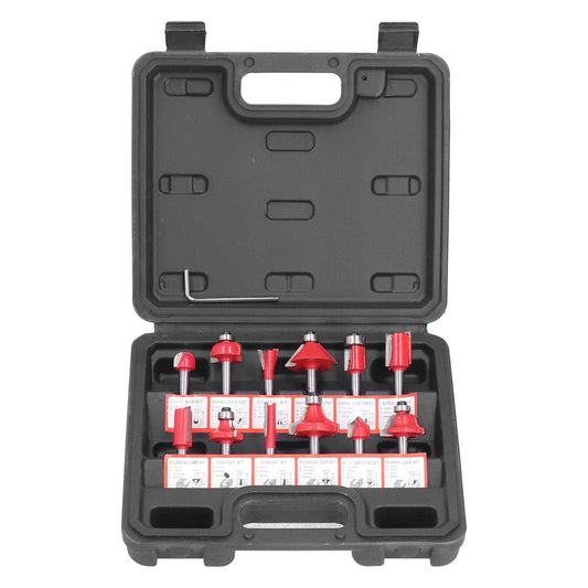 12Pcs Router Bits Kit High Speed Steel Woodworking Milling Cuter Set with Plastic Storage Box High Hardness for Wood Processing