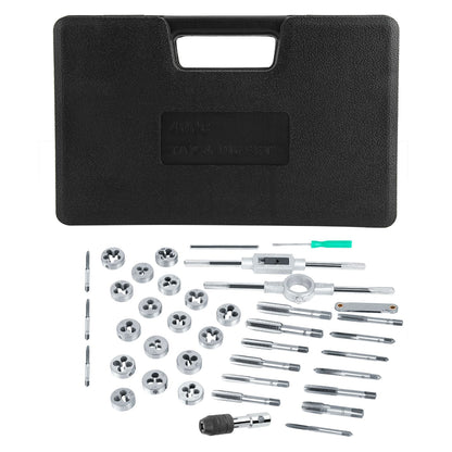 40Pcs M3-M12 Screw Nut Tap and Die Set with Wrenches and Thread Gauge Heavy Duty Hand Tools