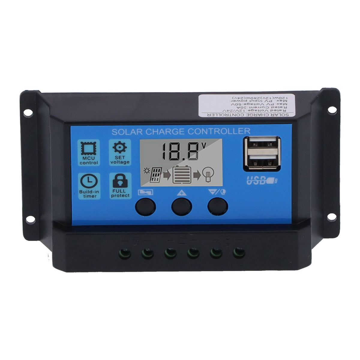 30A 12V 24V 2‑Way MOS Solar Charge Controller PWM 3 Stage Battery Regulator Solar Panel Controller