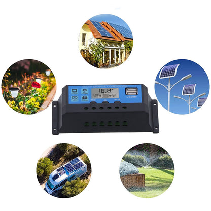 30A 12V 24V 2‑Way MOS Solar Charge Controller PWM 3 Stage Battery Regulator Solar Panel Controller