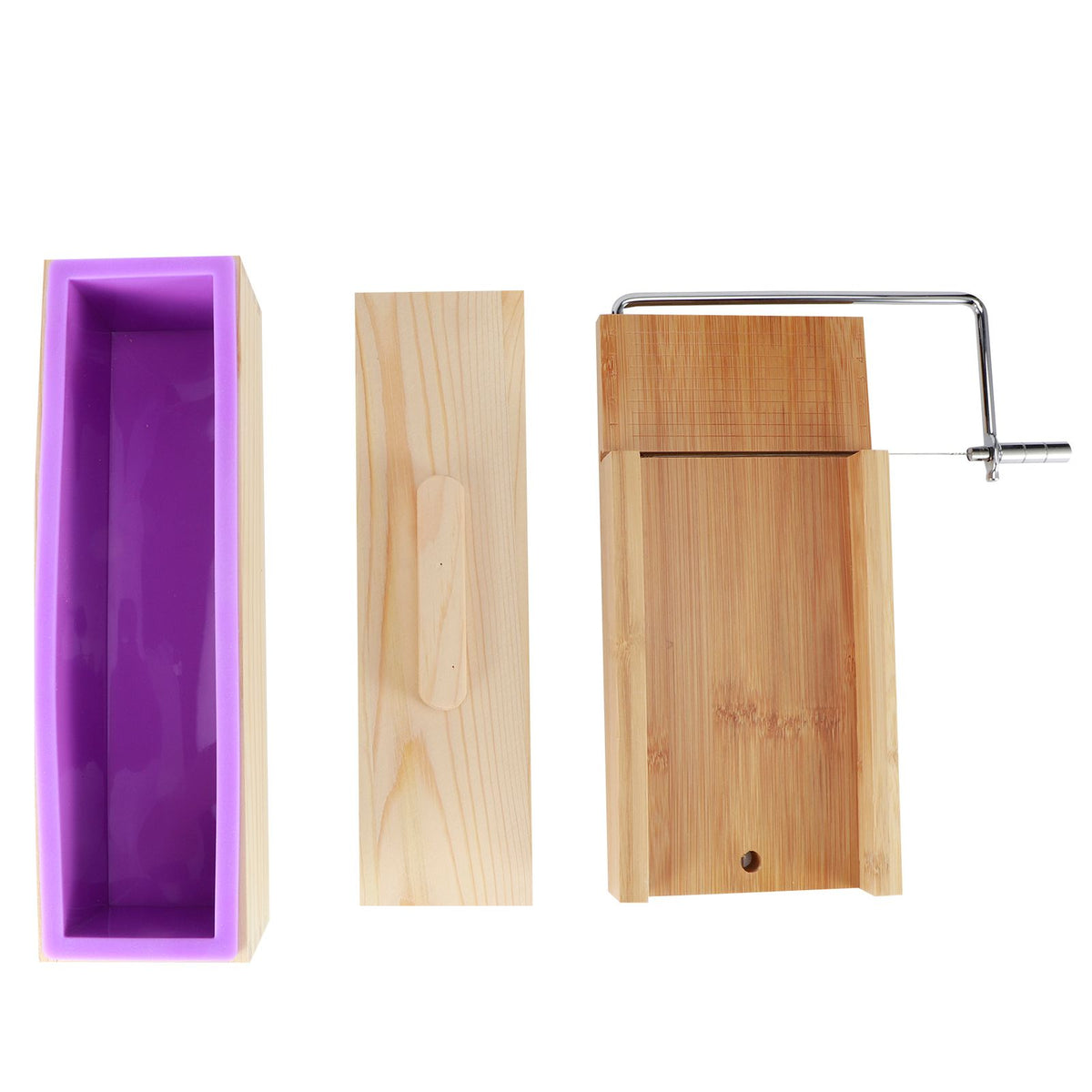 Purple Multifunction DIY Adjustable Hand Made Soap Cutter Mold Wire Cutting Machine(Bamboo BoardMold Box with Lid )
