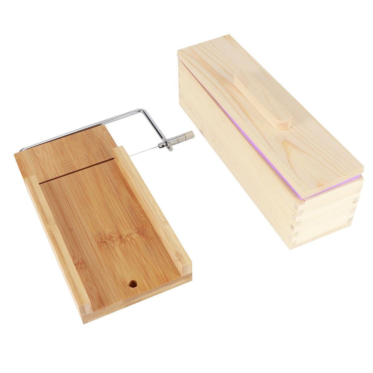 Purple Multifunction DIY Adjustable Hand Made Soap Cutter Mold Wire Cutting Machine(Bamboo BoardMold Box with Lid )