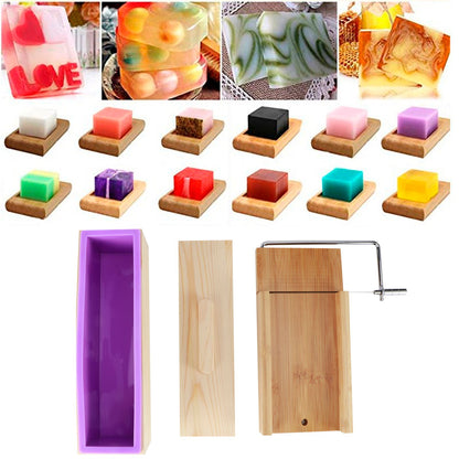 Purple Multifunction DIY Adjustable Hand Made Soap Cutter Mold Wire Cutting Machine(Bamboo BoardMold Box with Lid )