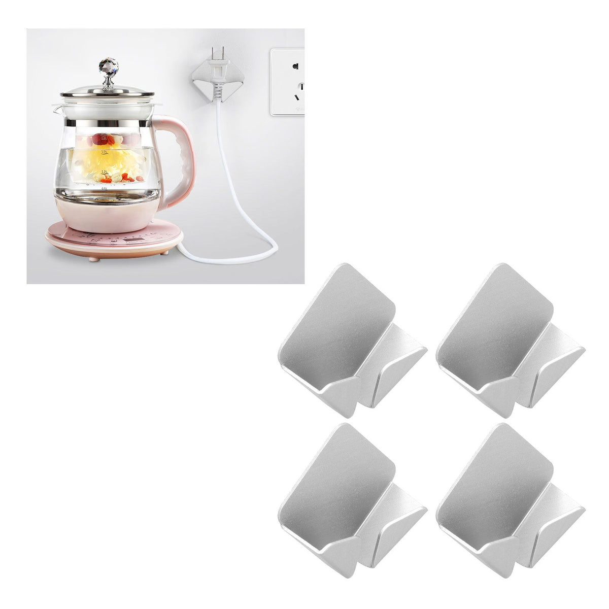 4pcs WallMounted Power Cord Holder NoPunch SelfAdhesive Power Plug Bracket for Home Silver