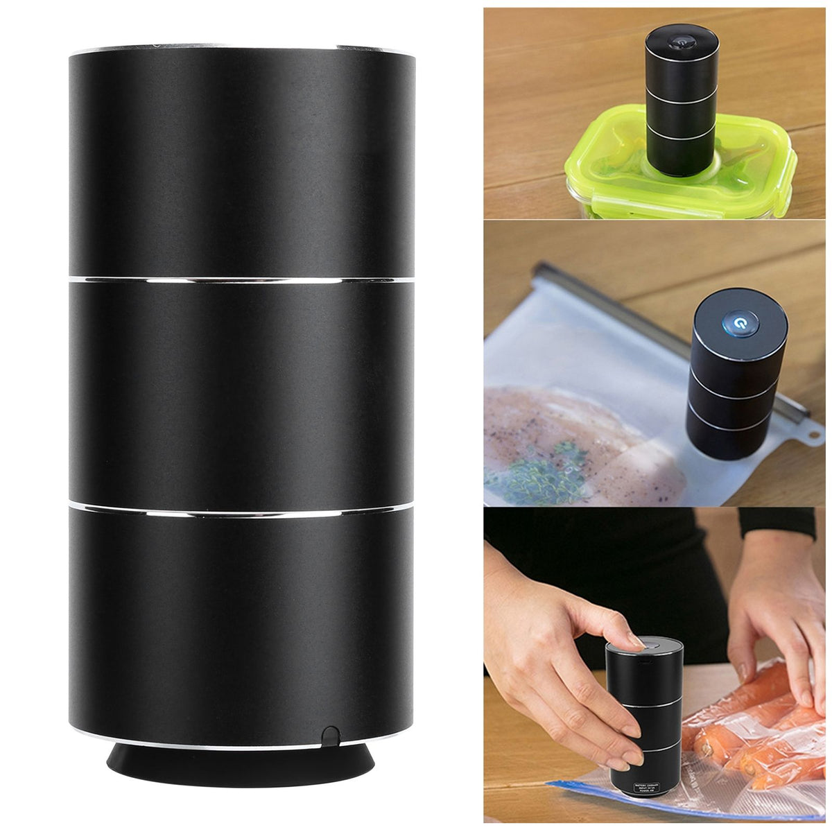 Electric Vacuum Sealer Pump Portable Mini Household Sealing Packaging Device Black with USB Power Cable