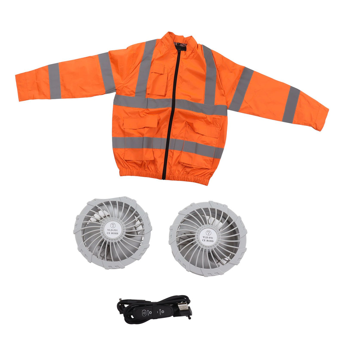 Cordless Fan Jacket Reflective Summer Cooling Fan Clothes Refrigeration Sun Protection Work Clothes Long Sleeve White Fan XL Fluorescent Orange