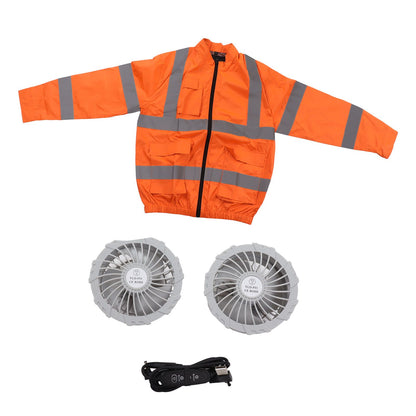 Cordless Fan Jacket Reflective Summer Cooling Fan Clothes Refrigeration Sun Protection Work Clothes Long Sleeve White Fan XL Fluorescent Orange