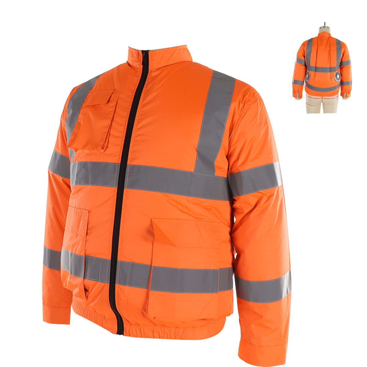 Cordless Fan Jacket Reflective Summer Cooling Fan Clothes Refrigeration Sun Protection Work Clothes Long Sleeve White Fan XL Fluorescent Orange