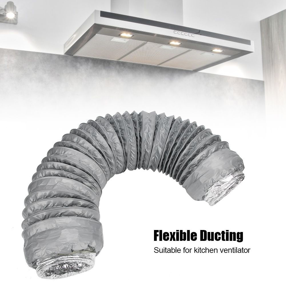 1m Aluminum Foil Flexible Ducting Exhaust Hose Kitchen Ventilation Insulation Noise Reduction