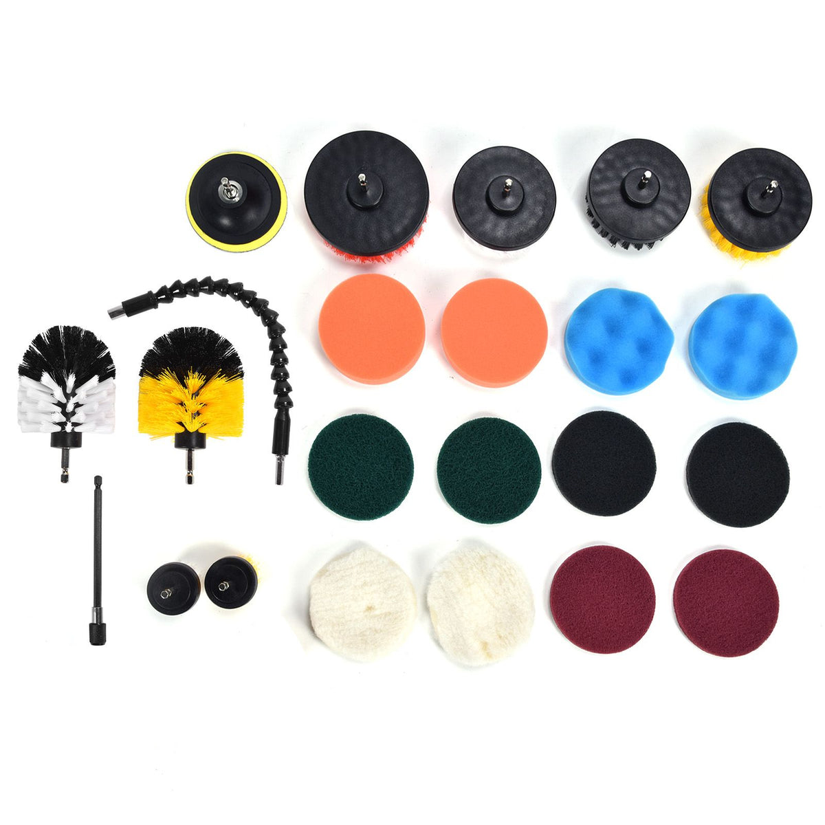 23PCS Drill Brush Attachment Set for Household Cleaning with Brushes Scouring Pads Sponge Connecting Rod