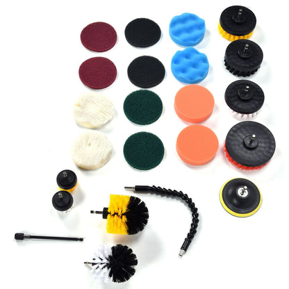 23PCS Drill Brush Attachment Set for Household Cleaning with Brushes Scouring Pads Sponge Connecting Rod