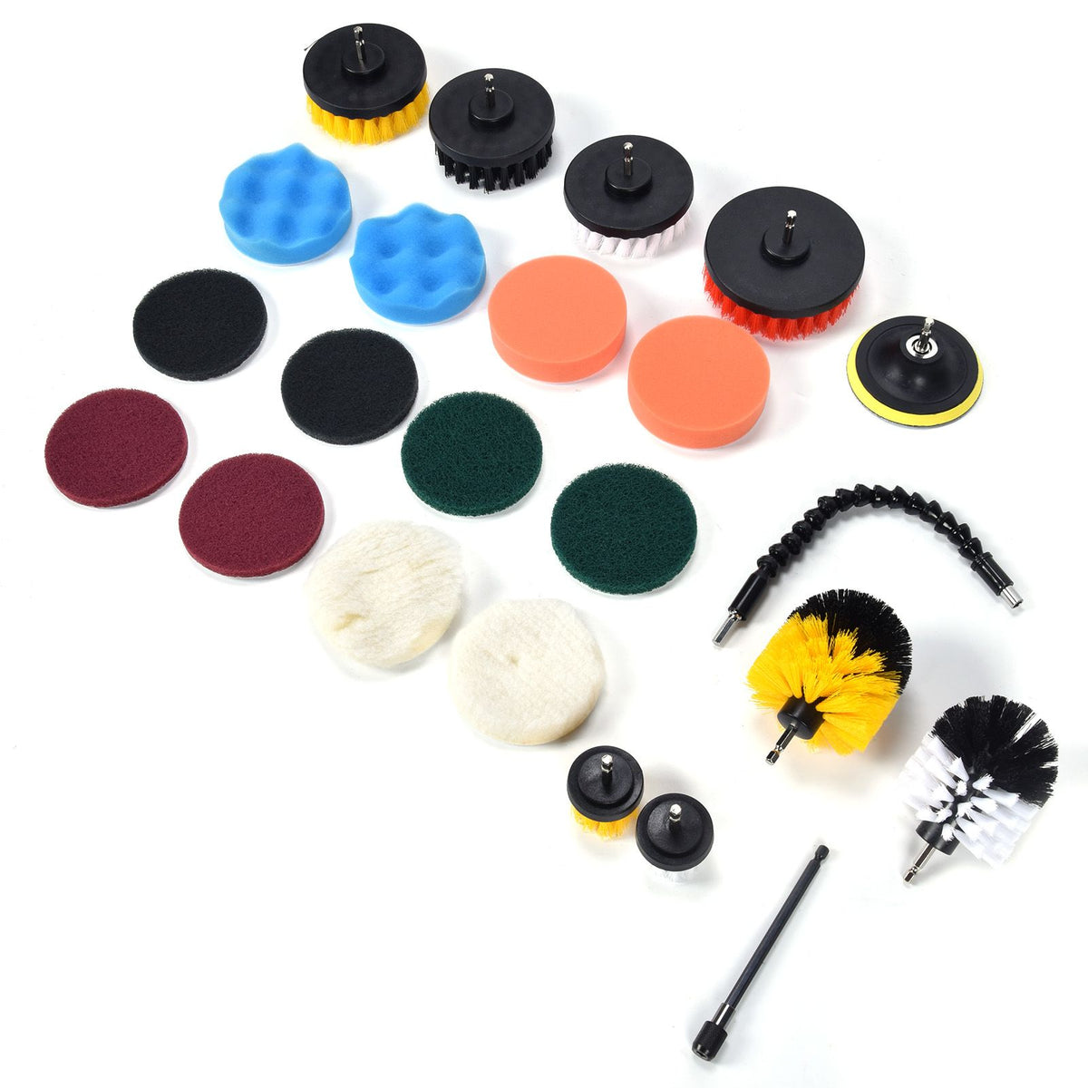 23PCS Drill Brush Attachment Set for Household Cleaning with Brushes Scouring Pads Sponge Connecting Rod
