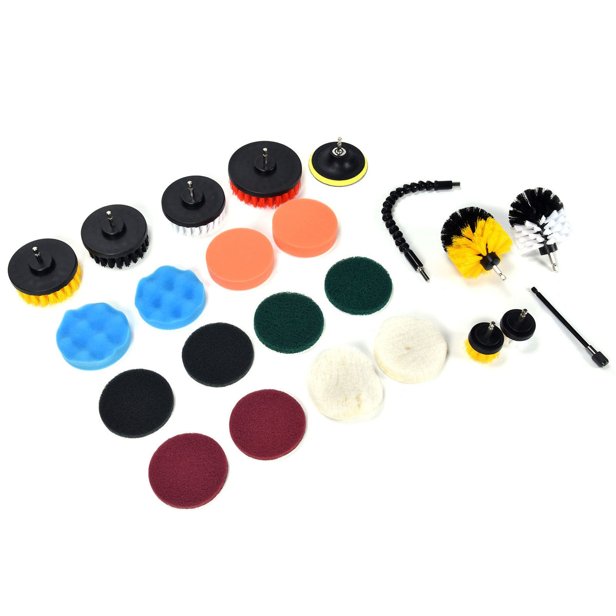 23PCS Drill Brush Attachment Set for Household Cleaning with Brushes Scouring Pads Sponge Connecting Rod