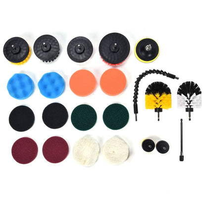 23PCS Drill Brush Attachment Set for Household Cleaning with Brushes Scouring Pads Sponge Connecting Rod