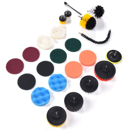 23PCS Drill Brush Attachment Set for Household Cleaning with Brushes Scouring Pads Sponge Connecting Rod