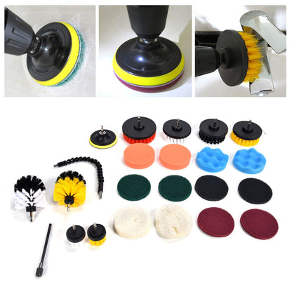 23PCS Drill Brush Attachment Set for Household Cleaning with Brushes Scouring Pads Sponge Connecting Rod