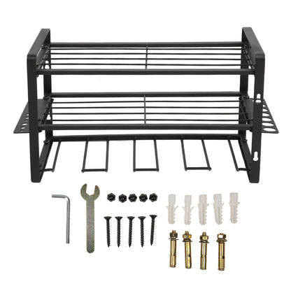 Drill Organizer Black Drill Holder 150lb Load Bearing Wall Mount Tool Rack with Full Accessories for Garage Workshop