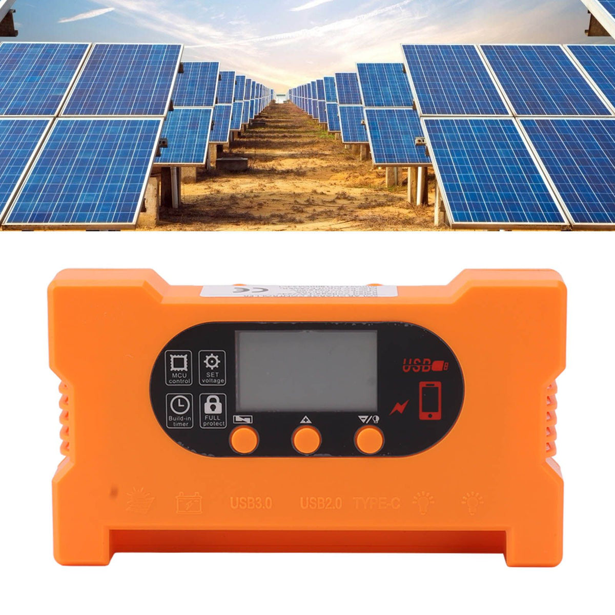 Solar Charge Controller 12V 24V Dual USB Type C Fast Charging Solar Panel Battery Regulator with LCD Display 20A
