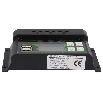 Solar Charge Controller LCD Display Dual USB Port PWM Charging ABS 5V Solar Panel Regulator for Solar Panels 80A