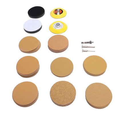 3in Gold Sanding Disc Polishing Kit Secure Fixation Versatile 40 to 800 Grit Sandpaper Sander Sanding Pad Attachment Kit