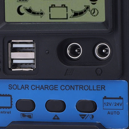 12V 24V PWM Solar Charge Controller LCD Display Double USB Output Stable Performance Solar Controller for Phone Tablet 100A