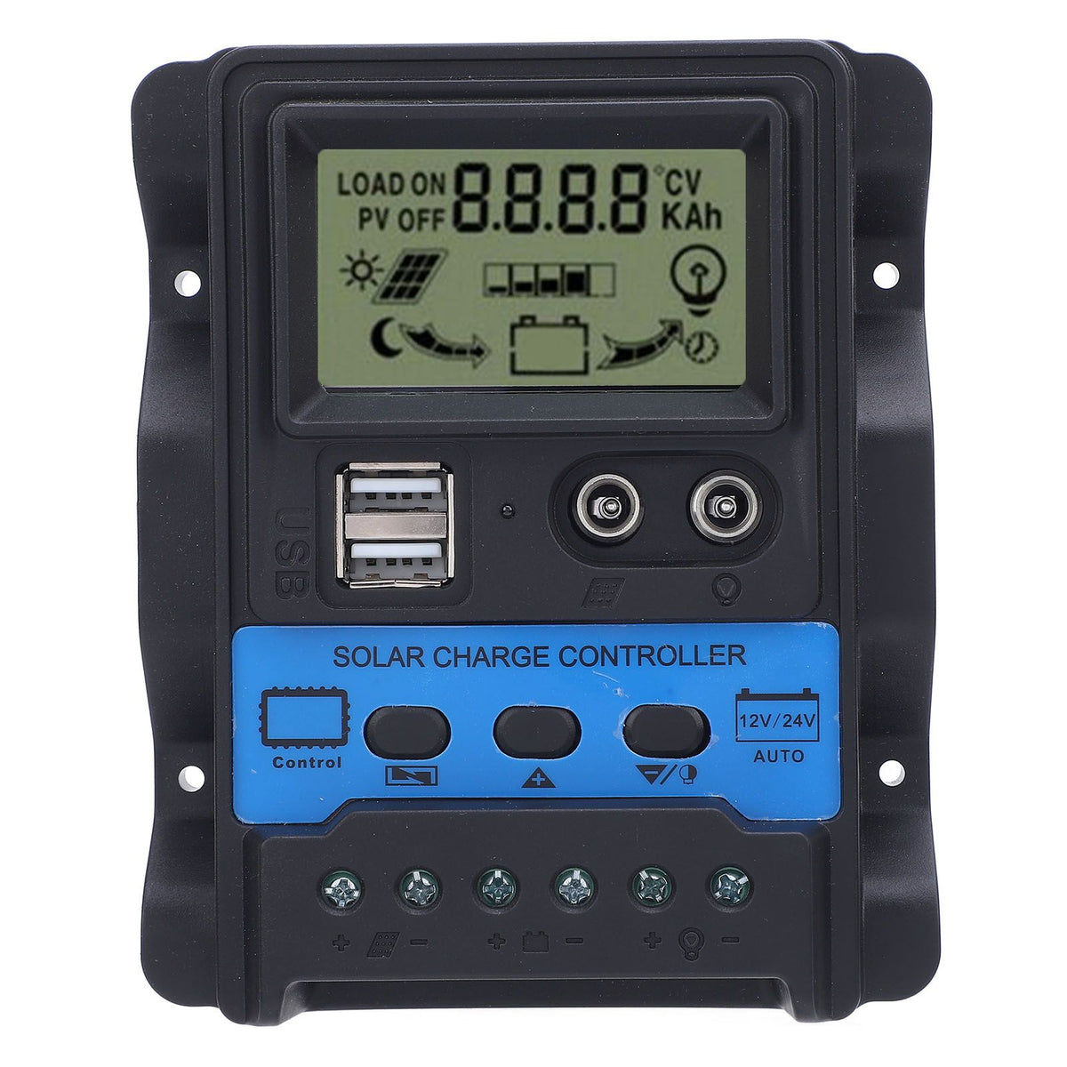 12V 24V PWM Solar Charge Controller LCD Display Double USB Output Stable Performance Solar Controller for Phone Tablet 100A