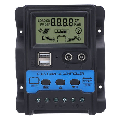 12V 24V PWM Solar Charge Controller LCD Display Double USB Output Stable Performance Solar Controller for Phone Tablet 100A