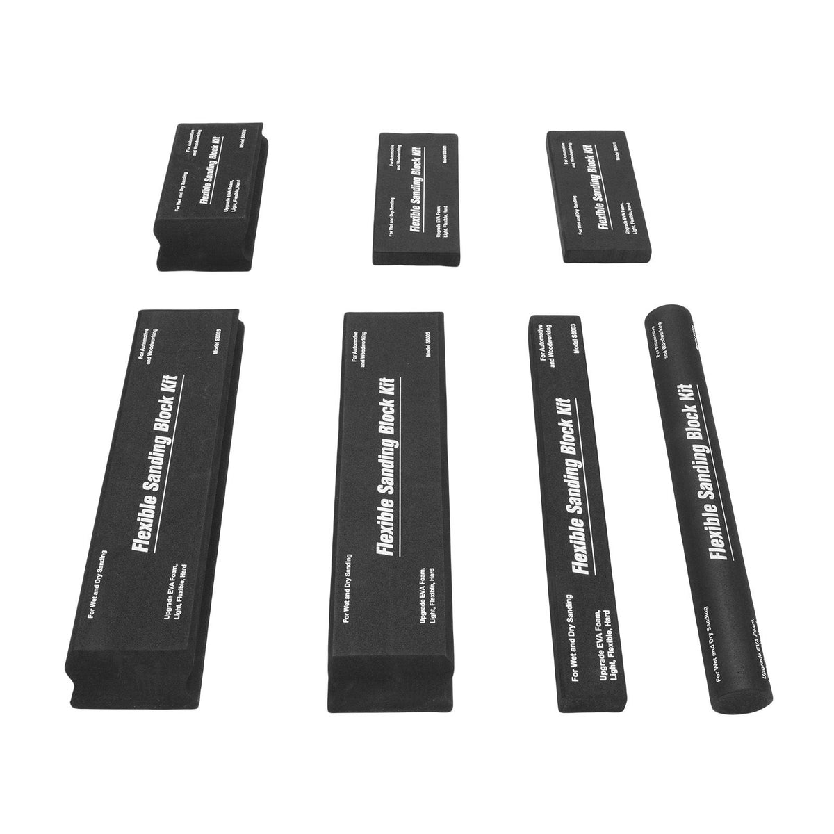 7Pcs Black Flexible EVA Sanding Block Kit Dry Wet Sanding Block Set with 7Pcs Sanding Paper for Automotive Refinishing Woodworking Projects