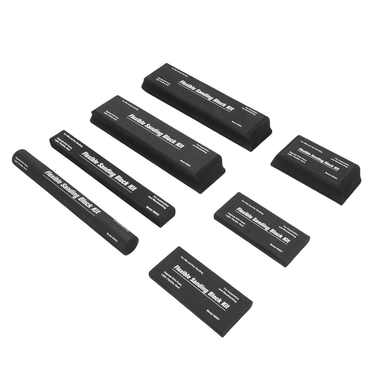 7Pcs Black Flexible EVA Sanding Block Kit Dry Wet Sanding Block Set with 7Pcs Sanding Paper for Automotive Refinishing Woodworking Projects