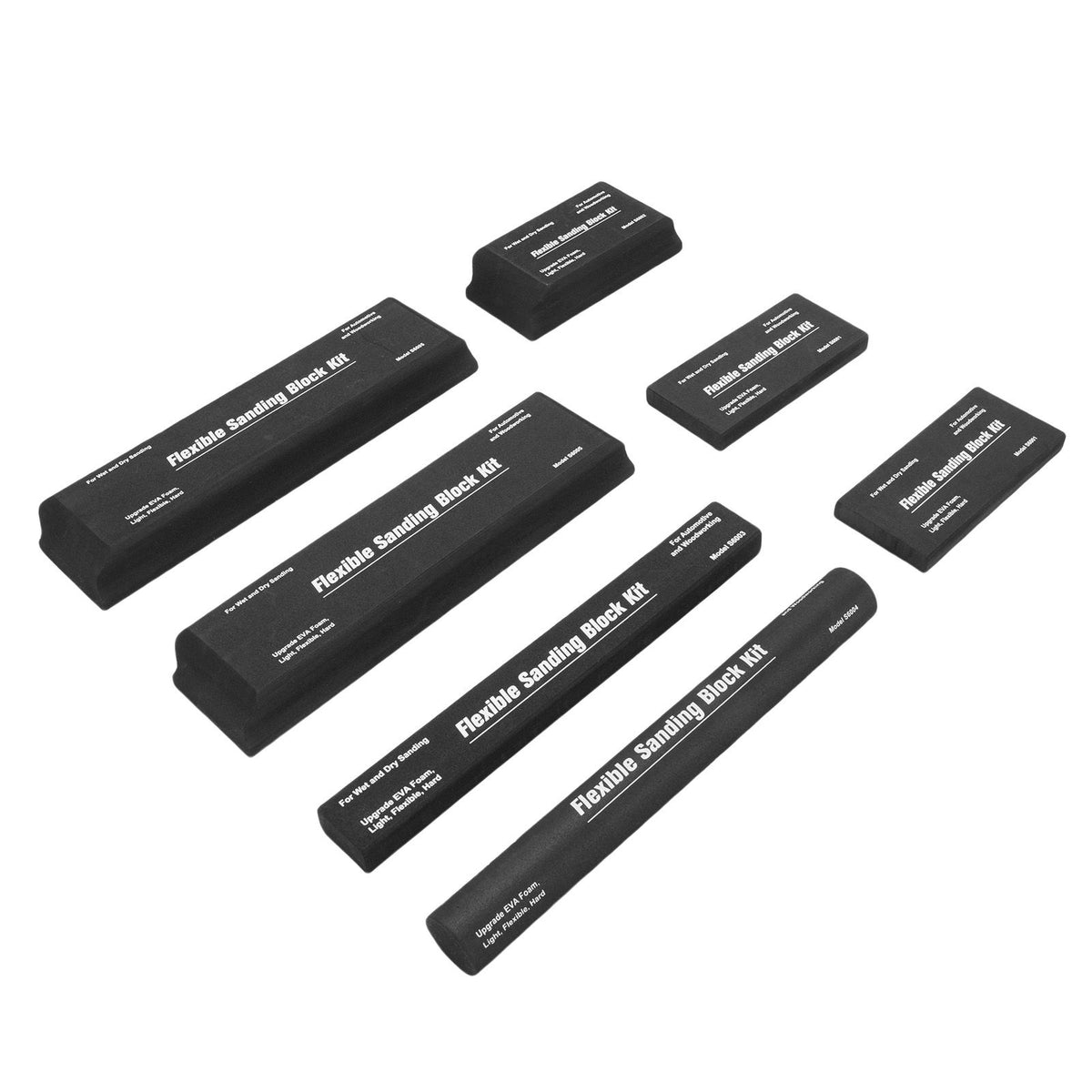 7Pcs Black Flexible EVA Sanding Block Kit Dry Wet Sanding Block Set with 7Pcs Sanding Paper for Automotive Refinishing Woodworking Projects