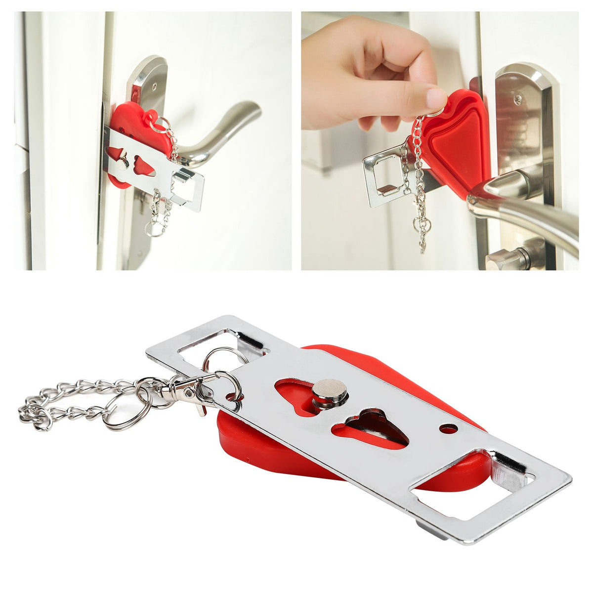 Travel Door Lock Portable AntiTheft Safety Lock Stopper for Hotel Travel Accommodation Red