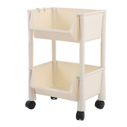 Compact Rolling Storage Organizer Large Capacity Mobile Utility Cart Movable Storage Book Shelves with Lockable Wheels 2 Tier Without Cover