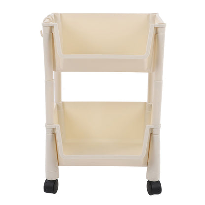 Compact Rolling Storage Organizer Large Capacity Mobile Utility Cart Movable Storage Book Shelves with Lockable Wheels 2 Tier Without Cover