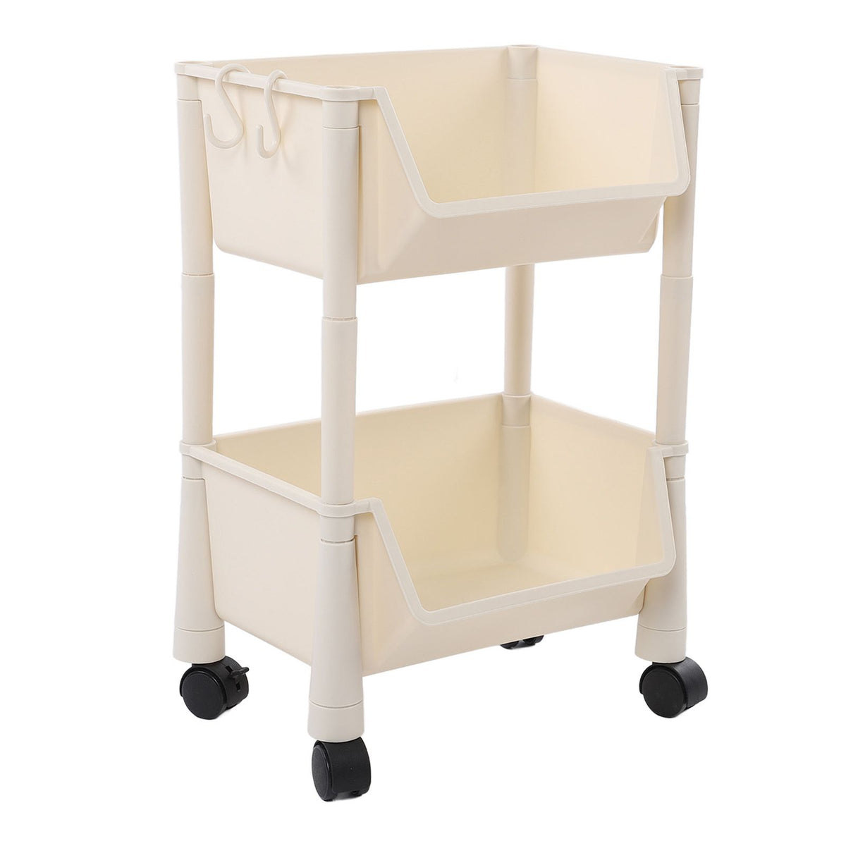 Compact Rolling Storage Organizer Large Capacity Mobile Utility Cart Movable Storage Book Shelves with Lockable Wheels 2 Tier Without Cover