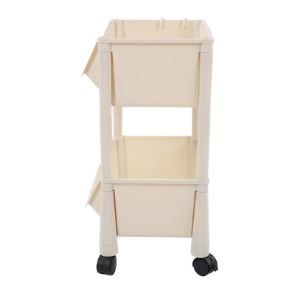 Compact Rolling Storage Organizer Large Capacity Mobile Utility Cart Movable Storage Book Shelves with Lockable Wheels 2 Tier Without Cover