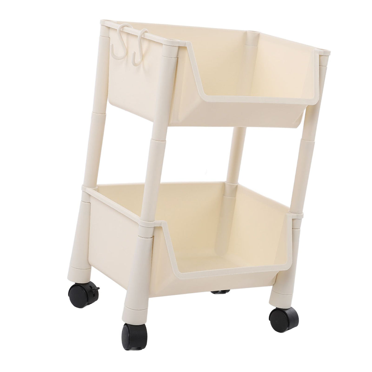 Compact Rolling Storage Organizer Large Capacity Mobile Utility Cart Movable Storage Book Shelves with Lockable Wheels 2 Tier Without Cover
