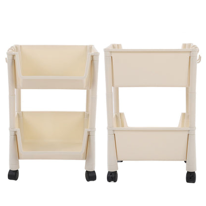 Compact Rolling Storage Organizer Large Capacity Mobile Utility Cart Movable Storage Book Shelves with Lockable Wheels 2 Tier Without Cover