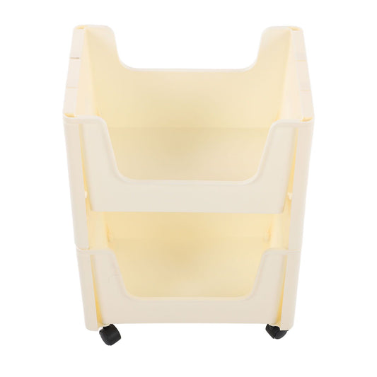 Storage Cart Large Capacity Thickened Mobile Storage Rack with Lockable Casters for Books Toys Seasoning Bottles 2 Tier Beige