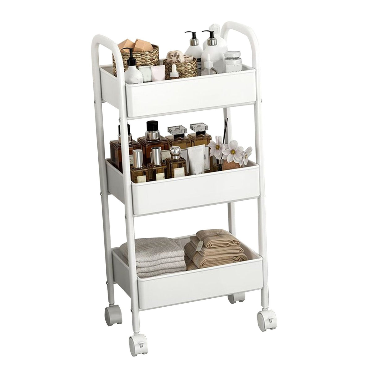 Rolling Utility Cart 3 Tiers Multifunctional Storage Rack with Wheels for Bedroom Kitchen Office Dormitory